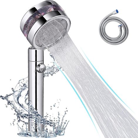 Pommeau de douche haute pression avec interrupteur marche/arrêt et flexible de 1,5 m pour une pression d'eau accrue et des économies d'énergie. (1/5)