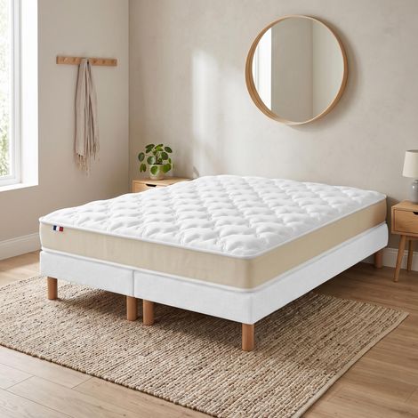 Ensemble matelas latex sommier déco blanc 2x80x200cm (1/5)