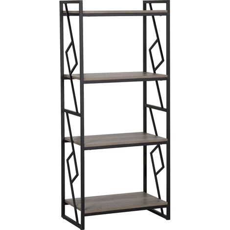 Bibliothèque au Style Industriel composé de 4 Compartiments en Imitation Bois et une Structure en Métal Noir 143 cm de Hauteur Beliani (1/5)