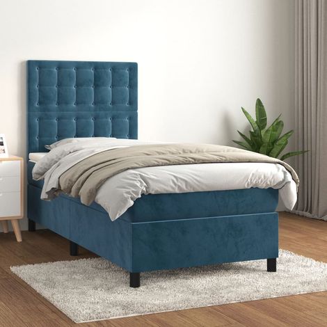 Lit Adulte Sommier et Matelas,Lit à sommier tapissier avec matelas Bleu foncé 90x190 cm -BVN28727 (1/5)