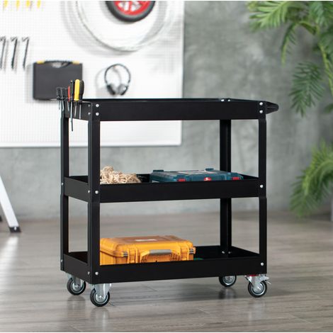Carrello da officina in acciaio nero a 3 ripiani con ruote e maniglia - 150 kg - 83 x 35,3 x 76 cm (1/5)