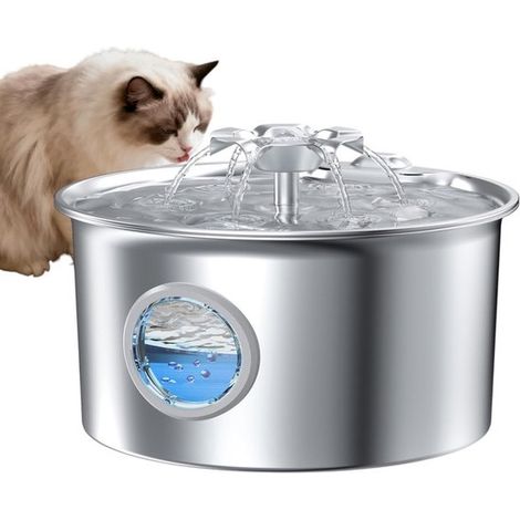 Fontaine à eau automatique en acier inoxydable pour animaux de compagnie - Fontaine à eau pour chats - Fontaine à eau ronde en forme de fleur - 3,2 litres / 108 oz - Circulation d'eau automatique arge (1/5)