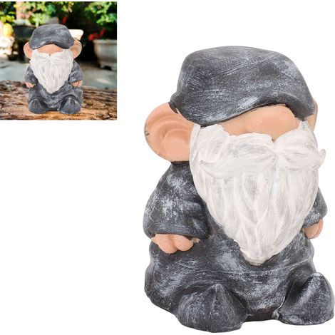 Elfe nain gnome de jardin, salon, balcon, cour, ornement décoratif artisanal, dessus plat, gris noir (1/5)