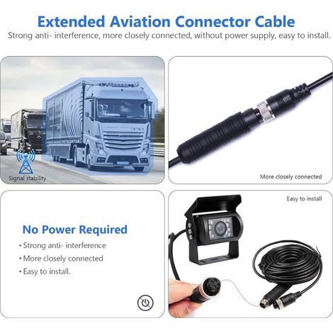 Caméra de Recul 4 Broches Aviation Connecteur 10 m Câble, 18 IR Vision Nocturne avec Ligne de Guidage IP69 Imperméable Caméra de Recul Voiture Véhicule Camping-Car/Camion/Caravane Caméra 12V-24V (1/5)