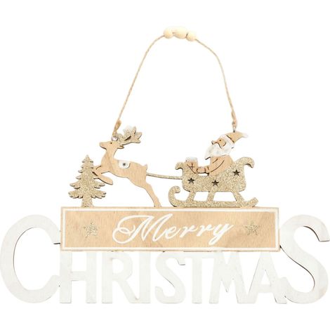 Panneau En Bois - Motif Joyeux Noël - Finition Or Champagne - Poudre Adhésive - Décoration Murale Ou Porte - 30 x 16 cm - 1 Pièce (1/5)