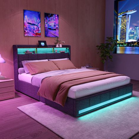 Estructura de cama - 231205TT - 140x200 cm - LED RGB y USB/Type-C - 4 cajones - Somier incluido
