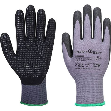 Guantes de manipulación palma punteada DermiFlex Plus Essential Multipack (pack 12) Gris/Negro PORTWEST AB351 XXL
