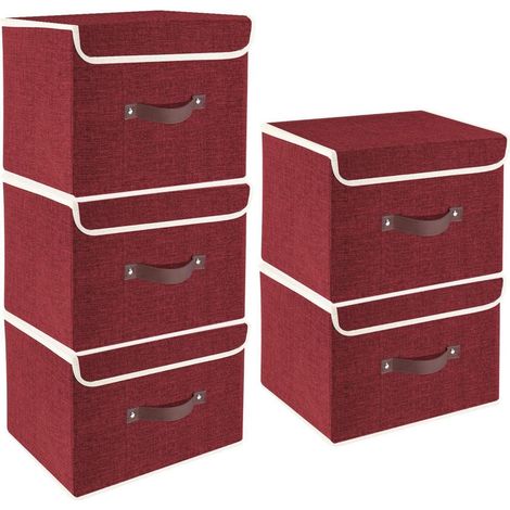 Aufbewahrungsbox Faltbar Deckel Waschbar Stoff 5-Stück Rotwein (1/5)