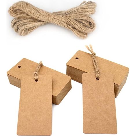 Etiquetas de regalo de papel kraft de 9 x 4,5 cm, 100 unidades con cordel de yute para bodas, Navidad y fiestas (1/5)