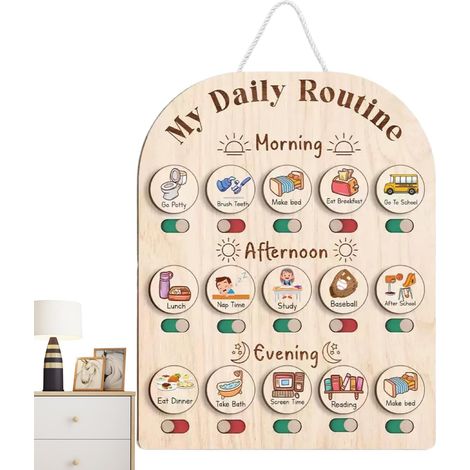 Calendrier visuel pour enfants, tableau en bois pour la routine du coucher des enfants de 3 à 5 ans (1/5)