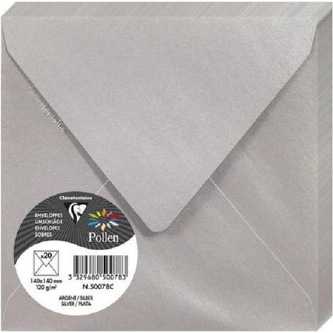 Enveloppe - CLAIREFONTAINE - Pollen - 120g - 140x140 mm - Argent - Paquet de 20