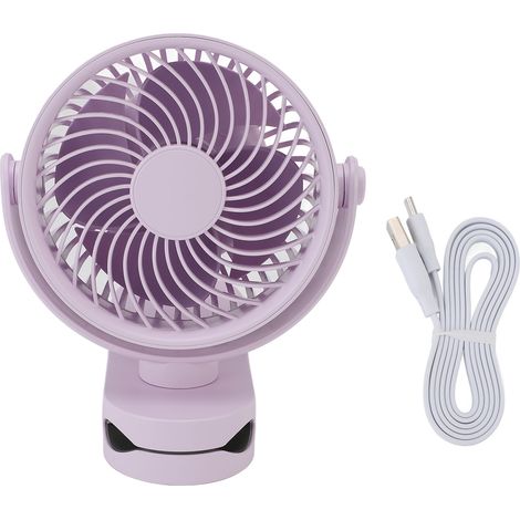 Ventilateur à pince rechargeable USB, silencieux, rotatif à 360°, petit format avec pince pour une utilisation quotidienne, plage, camping, violet (1/4)