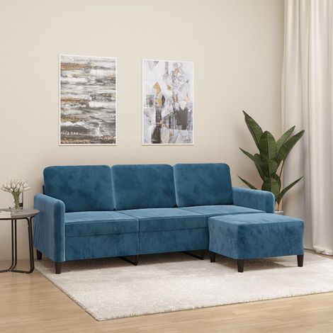 Canapé-Sofa à 3 places avec repose-pieds Bleu 180 cm Velours 218407 (1/5)