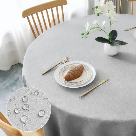 Nappe ronde 180cm gris clair lavable aspect lin déperlant résistant aux rayures