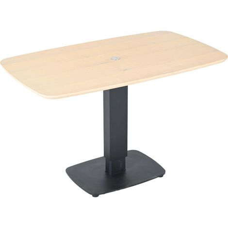 Table repas réglable en hauteur plateau MDF placage chêne pied central en métal laqué noir - ELEVIA (1/5)