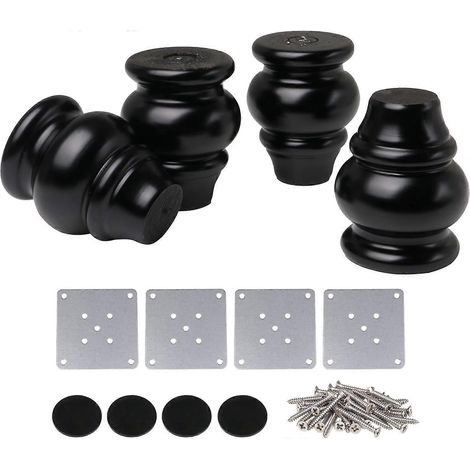 Schwarze 9x3,7cm Holzsofabeine mit Schrauben, Möbelbeine für Schrankbeschläge, 4er-Pack
