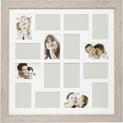 Cadre Photo Pêle Mêle 16 Photos Bois Blanc/Clair 10 x 15 cm (1/3)