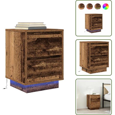 Nachttisch mit LED-Leuchten Altholz-Optik 38x34x50 cm - Nachttisch - Nachttische - Nachtschrank - Nachtkonsole (1/5)