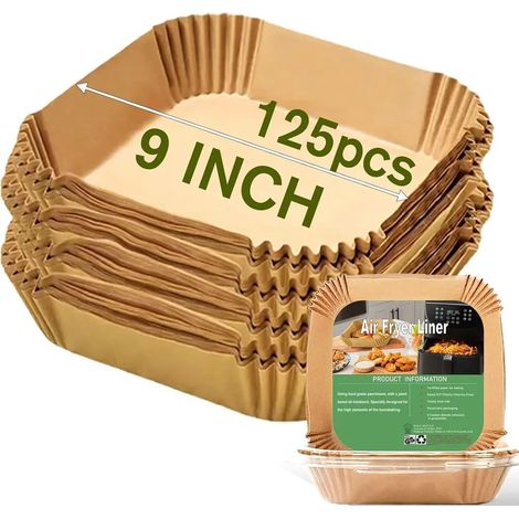 Tapis de cuisson carrés jetables (23 cm), paquet de 125 pièces, compatibles avec les friteuses à air de 5 à 8 litres (1/5)