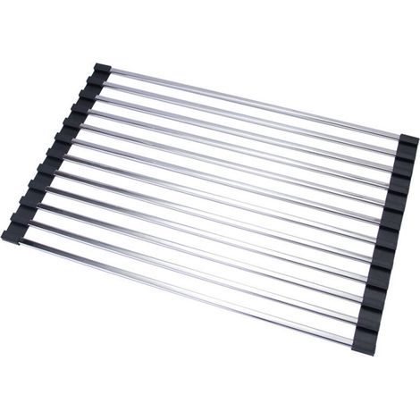 Roll-up dish drying rack - stainless steel and silicone dish drying mat - foldable draining board for the sink, versatile for drying/draining/coaster (size: 45 cm) (1/5)