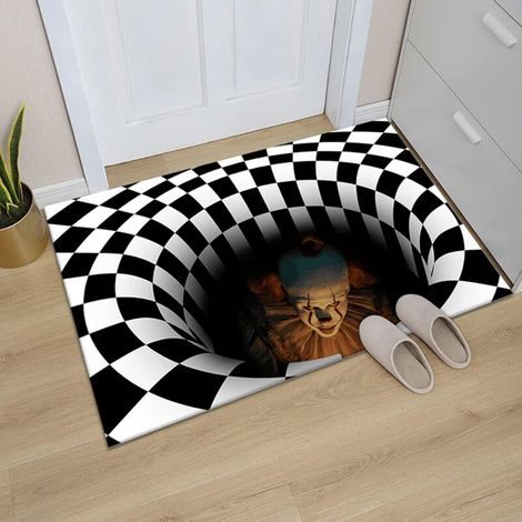 Tapis Illusion D'optique 3D, Tapis Rectangulaire Antidérapant à Motif de Piège à Clown, Tapis Doux d'horreur pour Les Décorations Halloween(5080cm)