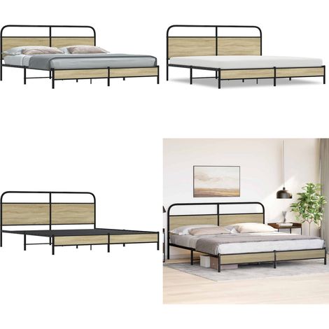 vidaXL Cadre de lit en métal sans matelas chêne sonoma 200x200 cm (1/5)