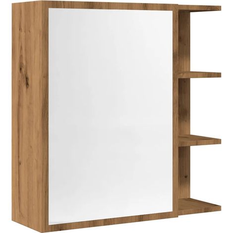 Mobiletto a specchio moderno da parete 62,5 x 20,5 x 64 cm con ampio spazio contenitivo complemento d'arredo per il bagno in legno di rovere lavorato a mano 020050784