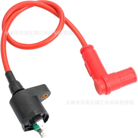 Red 50cc-250cc silicone high-voltage coil CDI ignition coil for off-road motorcycles, ATVs, and beach buggies. (1/4)