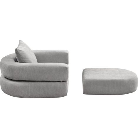 Canapé-lit futon pliable 1 place en chenille gris clair avec coussin (1/5)