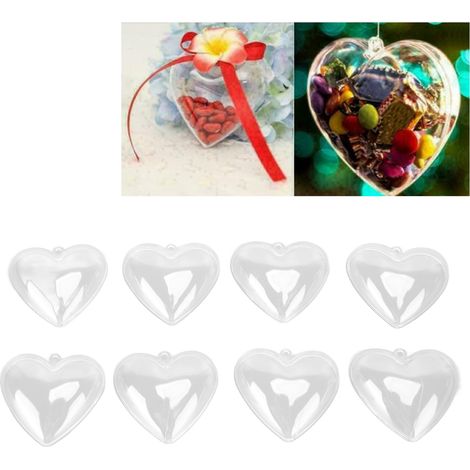 Set mit 5 durchsichtigen, herzförmigen Kunststoffkugeln, wiederbefüllbar, ideal für Hochzeiten und Weihnachten, große Größe. (1/5)