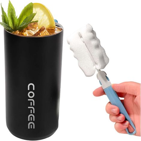 Termo, taza térmica, botella, 400 ml, para café, té, yerba mate, Alogy, acero, negro + cepillo de lavado (1/5)