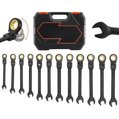 Mophorn Juego de llaves de trinquete de 24 piezas, combinadas con cabezas flexibles, medidas métricas y SAE, incluye estuche de almacenamiento, ideal para reparaciones en el hogar y automóviles, negro (1/5)