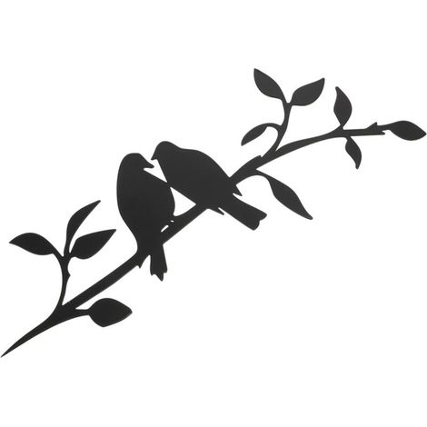 Escultura de pared metálica de pájaros en una rama – 30 x 13 cm – decoración para interiores y exteriores, ideal para el hogar, el jardín y el balcón.