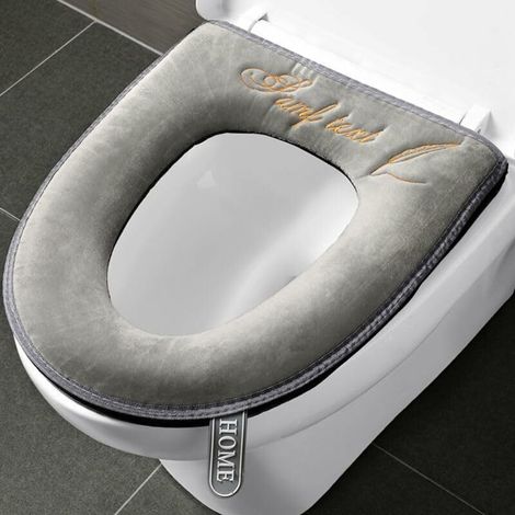 Lot de 2 housses de siège de toilette douces et épaisses avec poignée pour abattant WC - Lavable - Convient à tous les sièges de toi (1/4)