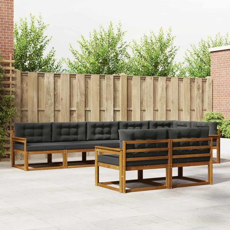 Outdoor-Sofagarnitur mit Kissen 8 pcs Natur und Anthrazit