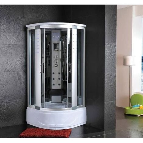 Bagno Italia Box Idromassaggio 80x80 cm cabina semicircolare con Vasca una seduta con Bagno Turco massaggio plantare luci led (1/4)