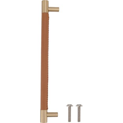 Schranktürgriff, 224-mm-Bohrung nicht enthalten, Leder, helles Messing, luxuriöser Kleiderstangengriff, brauner Schubladengriff für Kleiderschrank/Garderobe (1/5)