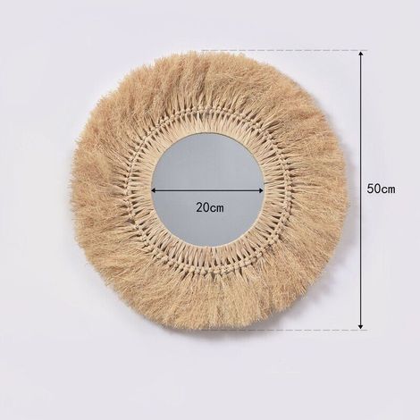 Miroir décoratif rond, jonc de mer, Ø 50 cm