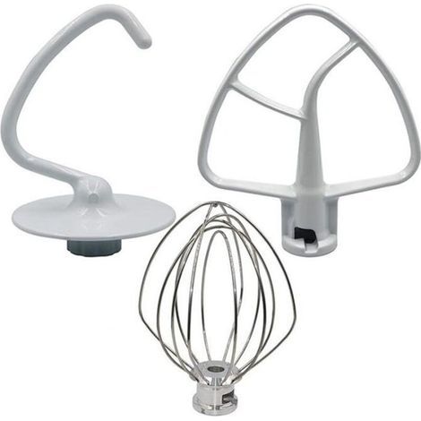 Das KSM150 Rührset enthält einen Knethaken, einen Schneebesen und einen beschichteten Flachrührer. Alle 3 Teile sind mit dem Set kompatibel. (1/4)