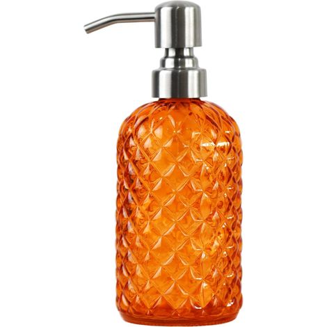 1 - Distributeur de savon - Verre transparent - Pompe acier inoxydable 304 - Pour salle de bain et cuisine - Orange - 18,5x7,1cm (1/5)