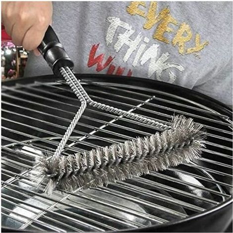 Grillbürste, Camping-Holzkohlegrill, 2-teilige Edelstahl-Grillbürste, Drahtreiniger für Outdoor-Grills A611, platzsparend (1/3)