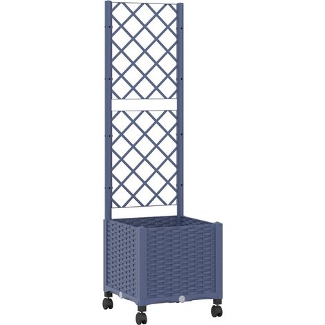 Garden Planter with Trellis&Wheels Blue Grey 40 x 40 x 146 cm vidaXL
