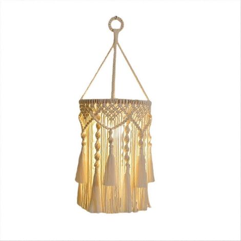 Suspension lumineuse macramé faite main, abat-jour bohème avec câble et prise, lampe pendante artisanale pour intérieur chaleureux (1/5)