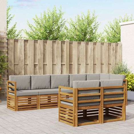 vidaXL Sofagarnituren 8 pcs Natürlich und Hellgrau Massivholz Akazie (1/5)