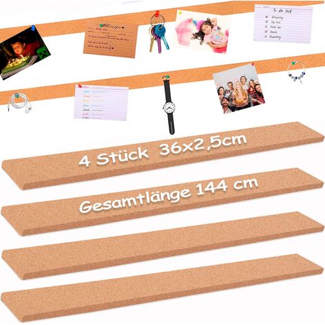 Lot de 4 petites bandes autocollantes en liège pour mur, convient pour salle de classe, bureau, maison, cuisine, école, 36 x 2,5 cm - 10 mm d'épaisseur (1/5)