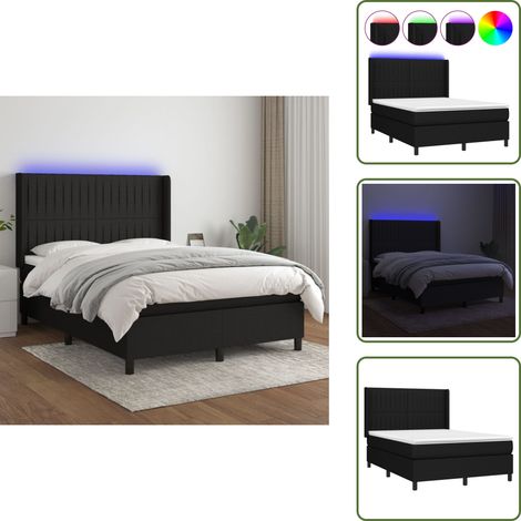 Boxspringbett mit Matratze & LED Schwarz 140x200 cm Stoff - Boxspringbett - Doppelbett - Schlafsofa - Bettenrahmen - Lattenrost (1/5)