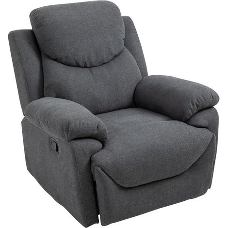 POLTRONA RELAX CON SCHIENALE RECLINABILE E POGGIAPIEDI IN LINO GRIGIO (1/5)