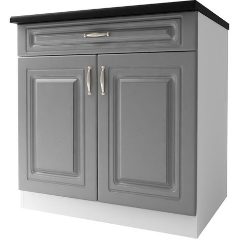 Tendencio – Meuble bas de cuisine 80 cm – 2 portes – 1 tiroir – Étagère – Mélaminé gris – Élément modulable pour cuisine moderne