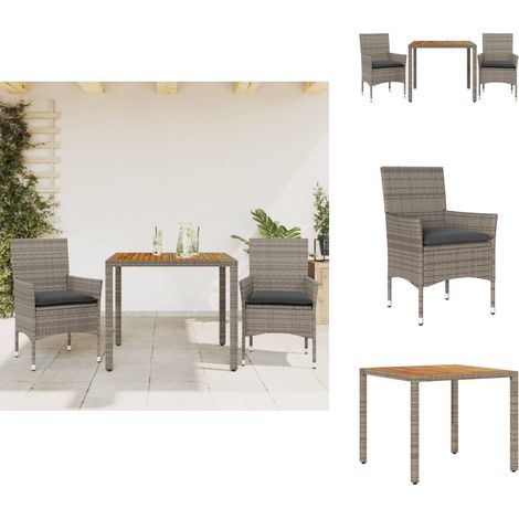 Ensemble à manger de jardin et coussins 3 pcs gris rotin acacia - Salon De Jardin - Mobilier De Jardin - Set De Salon De Jardin - Table De Jardin - Chaises De Jardin (1/5)