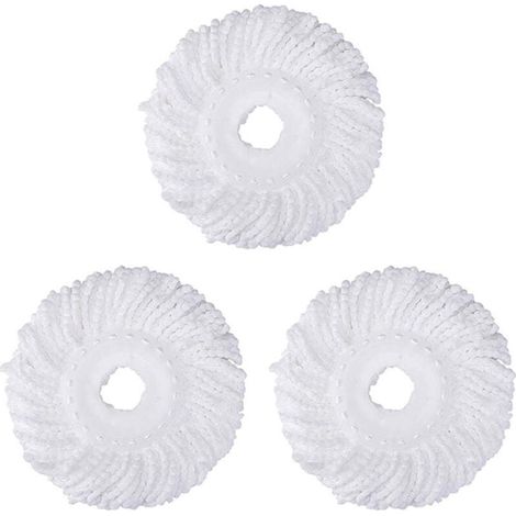 Testine per mocio in microfibra da 3 pezzi, testine di ricambio rotonde per mocio con rotazione a 360° per la pulizia dei pavimenti (diametro 16 cm), bianche (1/4)